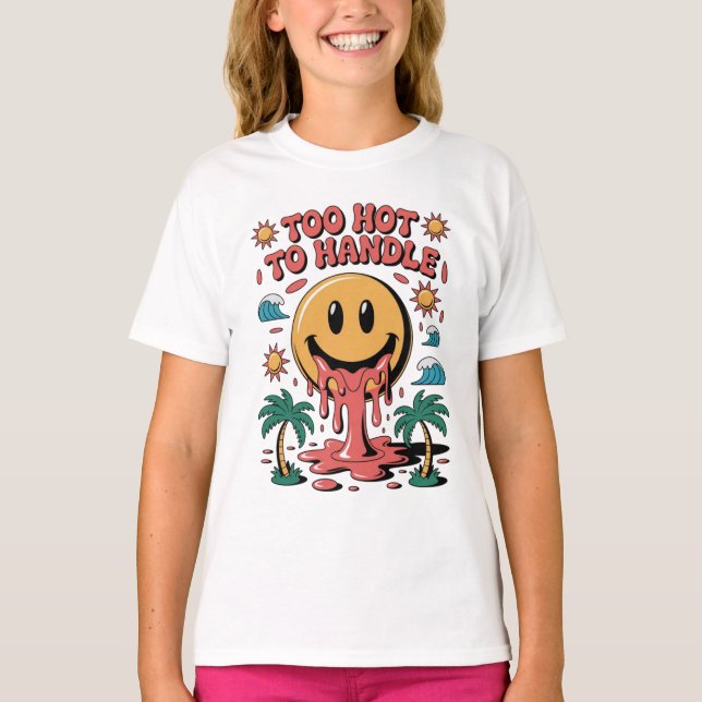 Zu heiß zu handhaben - Smiley schmelzen Retro Summ T-Shirt (Vorderseite)