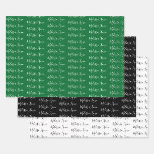 Zu Ihrem Namen Mod Handschrift Weiß, Grün & Schwar Geschenkpapier Set