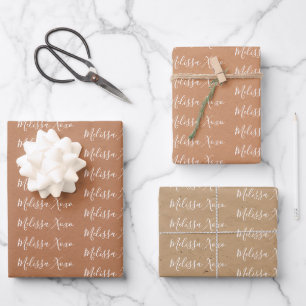 Zu Ihrem Namen moderne Handschrift Faux-Papiertüte Geschenkpapier Set