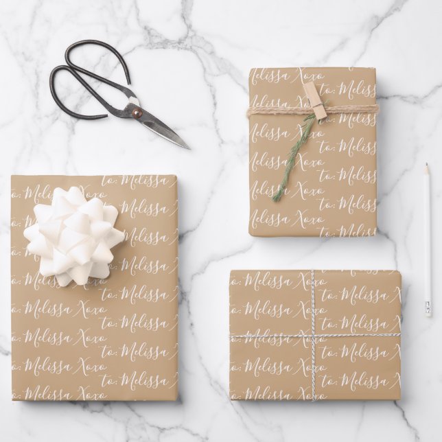 Zu Ihrem Namen Moderne Handschrift hellbraun Geschenkpapier Set (Vorderseite)