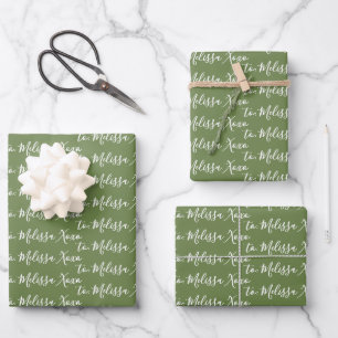 Zu Ihrem Namen Moderne Handschrift Olive Green Geschenkpapier Set