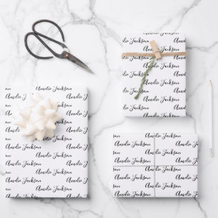 Zu Ihrem Namen moderne Handschrift weiß schwarz ro Geschenkpapier Set