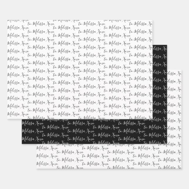 Zu Ihrem Namen Moderne Handschrift weiß und schwar Geschenkpapier Set (Set)