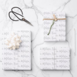 Zu Ihrem Namen Moderne Handschrift White Gray Wrap Geschenkpapier Set