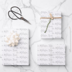 Zu Ihrem Namen Moderne Handschrift White Gray Wrap Geschenkpapier Set