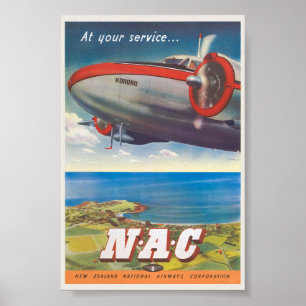 Zu Ihrem Service NAC New Zealand Vintage Poster