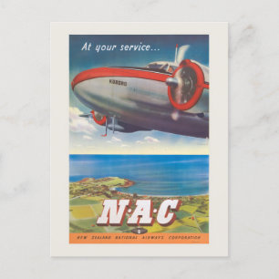 Zu Ihrem Service NAC New Zealand Vintage Poster Postkarte