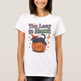 Zu lazy to Haunt T - Shirt - Kawaii Cat on Pumpkin