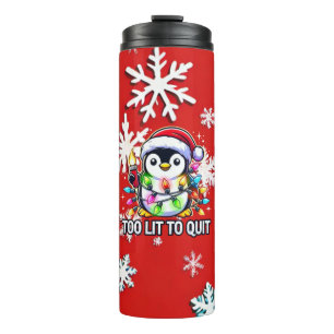 Zu Lit, um Weihnachts-Pinguin aufzugeben Thermosbecher