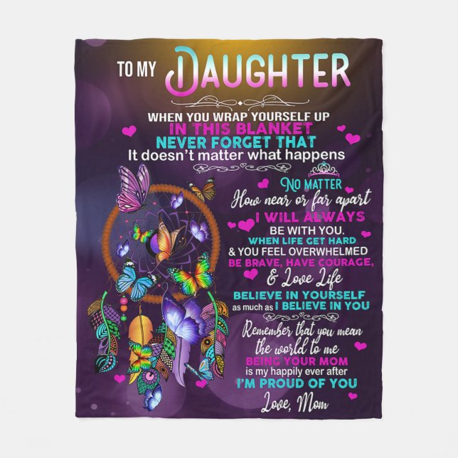 Zu meinem Geschenk an meine Tochter Schmetterlinge Fleecedecke (Vorderseite)