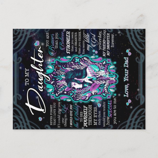 zu meinem Geschenk, Brief an Tochter vom Vater Ankündigungspostkarte (Vorderseite)