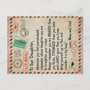 zu meinem Geschenk, Liebe Brief an unsere Tochter Ankündigungspostkarte