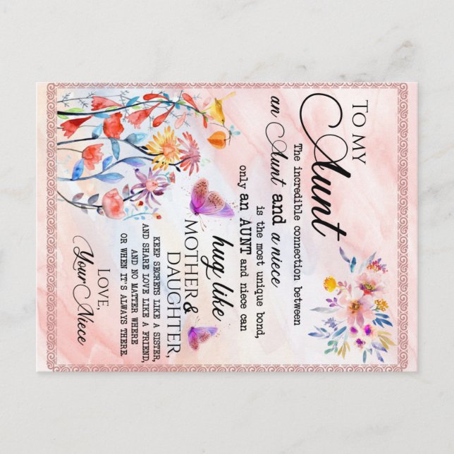 zu meinem Tante-Geschenk, Schmetterlingsgeschenk v Ankündigungspostkarte (Vorderseite)