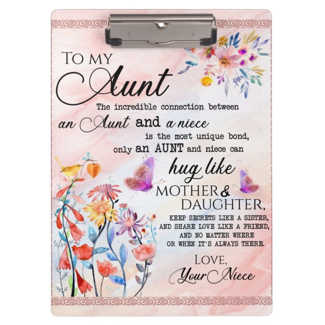 zu meinem Tante-Geschenk, Schmetterlingsgeschenk v Klemmbrett (Vorderseite)