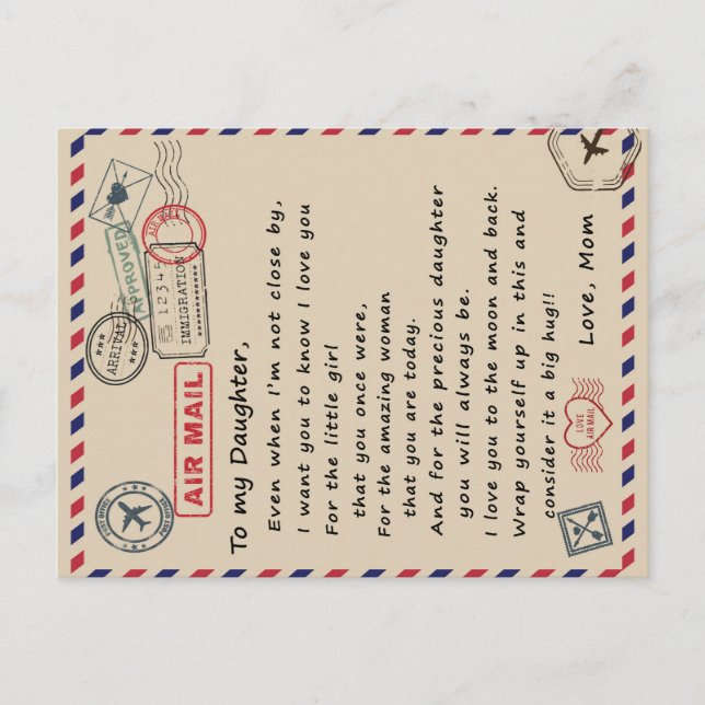 zu meinem Tochter-Geschenk, Liebe-Letter-Tochter u Ankündigungspostkarte (Vorderseite)