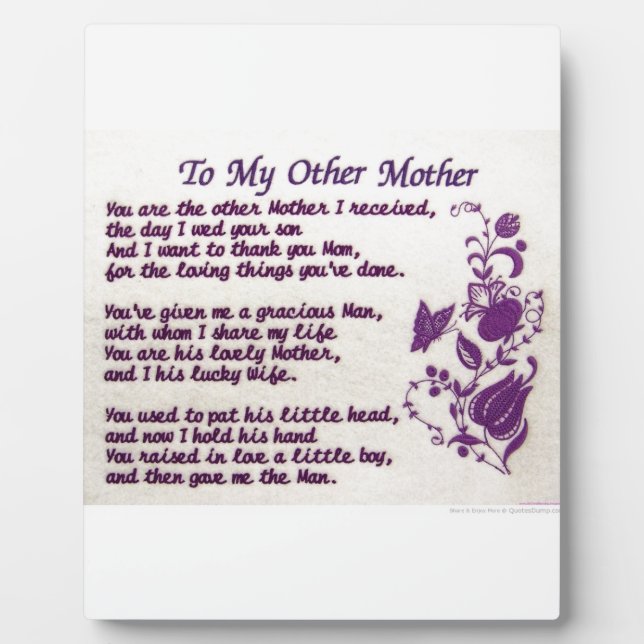 Zu meiner anderen Mutter. Danke Fotoplatte (Vorderseite)