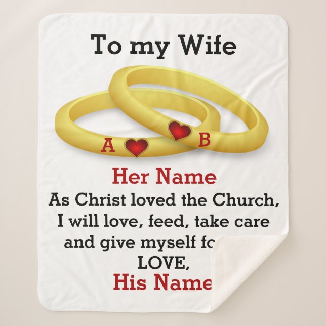 Zu meiner Ehefrau für ihr Ehepaar Ring Monogramm Sherpadecke (Vorderseite)