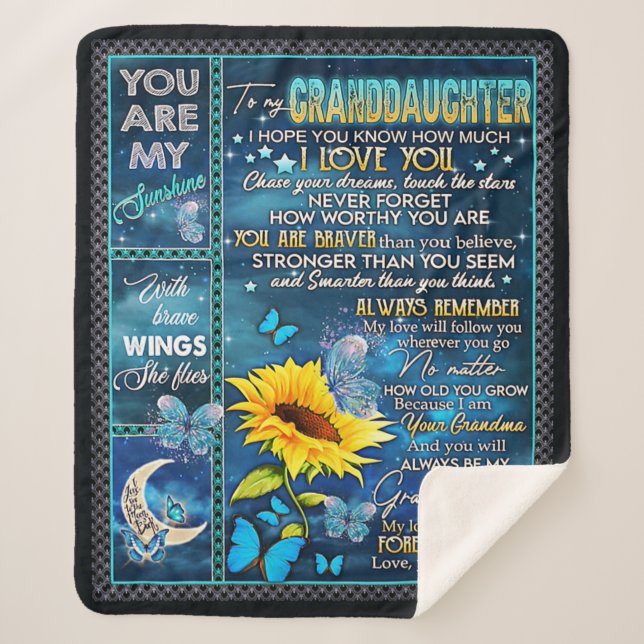 Zu meiner Enkelin Sonnenblumengeschenk, Babygesche Sherpadecke (Vorderseite)