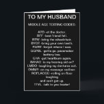 ZU MEINER KOSTENKARTE MIT DEM HUSBAND* MITTE ALTER KARTE<br><div class="desc">Haben Sie einen "SEHR COOLEN HUSBAND",  der zu TEXT  und einen "over the hill" Geburtstag feiert? DIESE KARTE IST DIE,  DIE SIE IHM heute IN FUN SENDEN MÜSSEN!!</div>