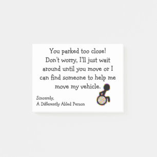 Zu Nah geparkt nach dem Frühstück. Post-it Klebezettel