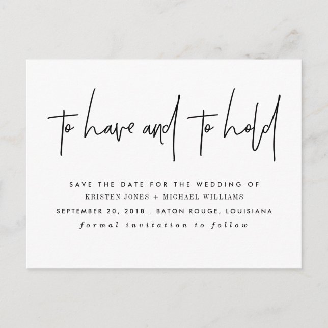 Zu Save the Date haben und halten Ankündigungspostkarte (Vorderseite)