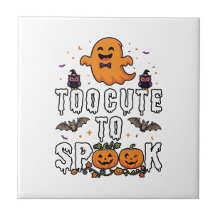 Zu süße Spuk-Halloween-Orange-Geister-Kürbisse-Fle Fliese