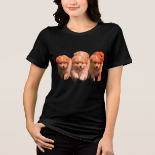 Zu süße Welpen auf einem schwarzen Damen-T-Shirt m Tri-Blend Shirt