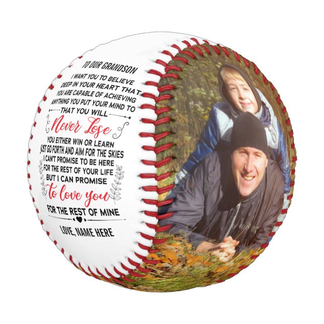 Zu unserem Enkel von Großeltern & Custom 2 Foto Baseball (Schrägansicht)