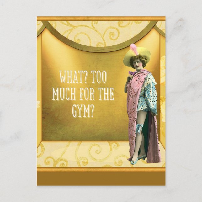 Zu viel für den Fitnessraum? Vintages Extravagante Postkarte (Vorderseite)