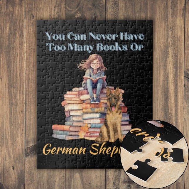 Zu viele Bücher Deutscher Hirte Puzzle (Too Many Books German Shepherd Jigsaw Puzzle)