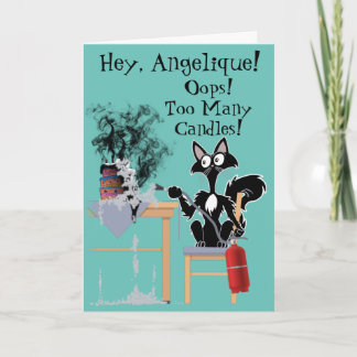 zu viele Kerzen lustige Cartoon Katze gebrannt Kuc Karte