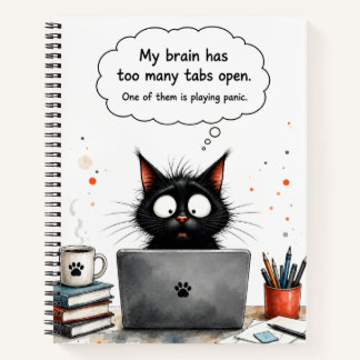 Zu viele Tabs geöffnet Lustige schwarze Katze Über Notizbuch