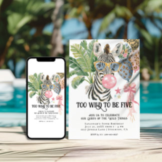Zu wild, um fünf Zebra-Dschungel-Geburtstag zu sei Einladung