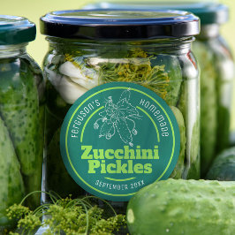 Zucchini pickelt grünes weißes Glas Runder Aufkleber