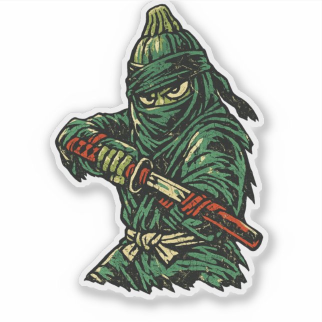 Zucchini Shadow Strike — Vintage Retro Ninja Kampf Aufkleber (Vorderseite)