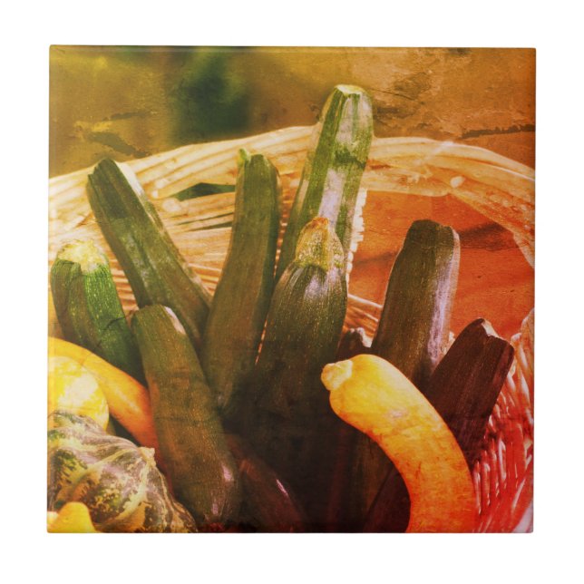 Zucchini Summer Squash Gourds Gemüse Vintag Fliese (Vorderseite)