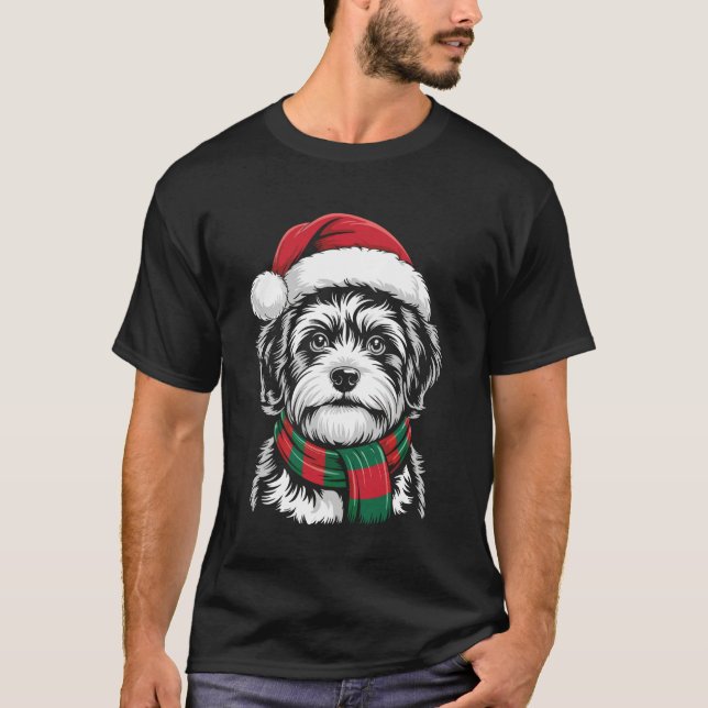 Zuchon Dog Xmas Santa Hat Scarf Christmas Costume T-Shirt (Vorderseite)