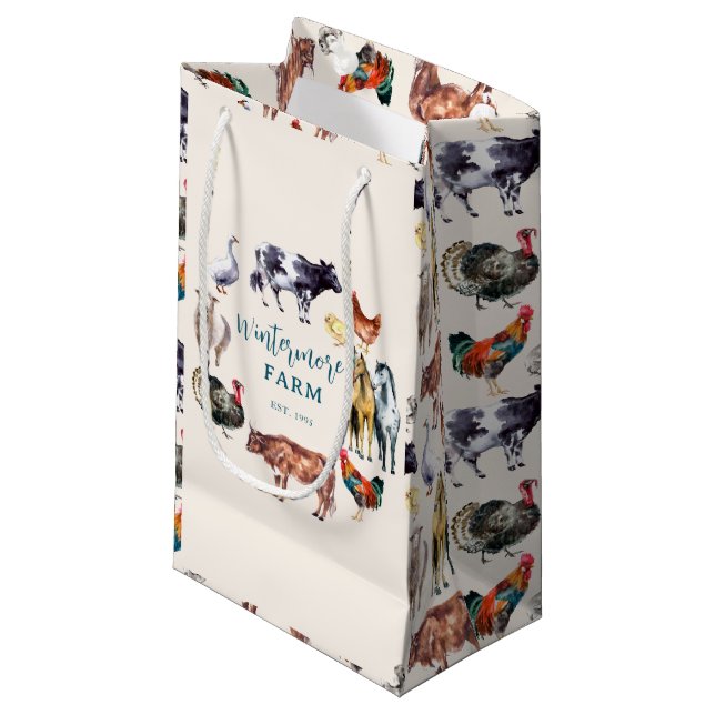 Zuchttiere Aquarellbauernbetriebe Elfenbein Kleine Geschenktüte (Vorderseite Schrägansicht)