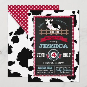 Zuchttierkuh Cowhide Gingham Country Birthday Einladung