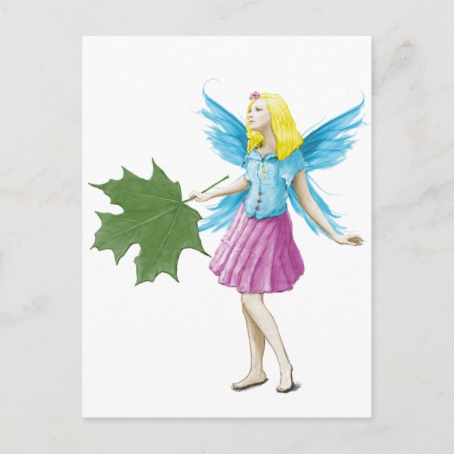 Zucker-Ahornbaum Fairy Holding Leaf Postkarte (Vorderseite)