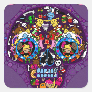 Zucker Kunst Schädel Kawaii Doodle maßgeschneidert Quadratischer Aufkleber