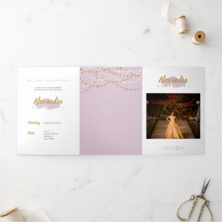 Zucker Plum Lila Foto Quinceanera Dreifach Gefaltete Einladung
