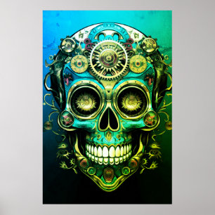 Zucker-Schädel-Bilder Cooler grüner + blauer Typ a Poster
