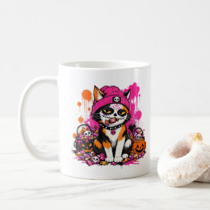 Zucker-Schädel Calico-Katze Halloween Kaffeetasse