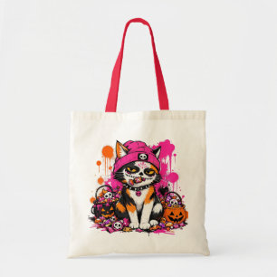 Zucker-Schädel Calico-Katze Halloween Tragetasche