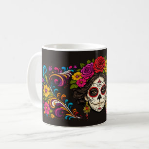 Zucker-Schädel-Dame Weiße Linienkunst Gothic Kaffeetasse