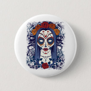 Zucker-Schädel-Frau Halloween Tag Der Toten Button