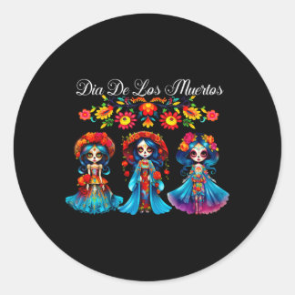 Zucker-Schädel-Frauen Dia De Los Muertos Catrina-T Runder Aufkleber