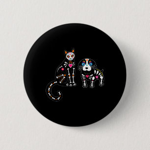 Zucker-Schädel-Katze und Hund lustiger Halloween Button