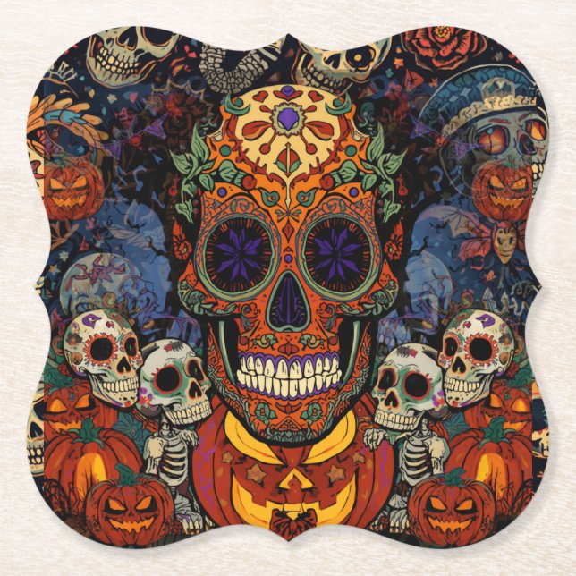 Zucker-Schädel-Kürbis-Fest, Calavera  Untersetzer (Vorderseite)